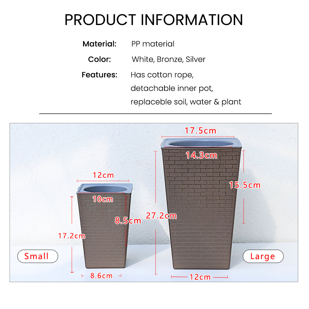 Locaupin Brick Style Home Gardening Planter Smart Self Watering Plant Flower Pot Indoor and Outdoor Water Inlet