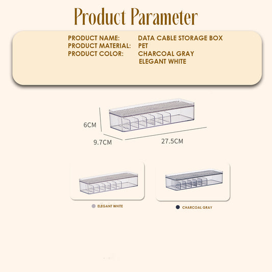 Locaupin Data Cable Cord Organizer Box with Compartment Charger USB Wire Ties Management Bin Desk Accessories Case with Cover