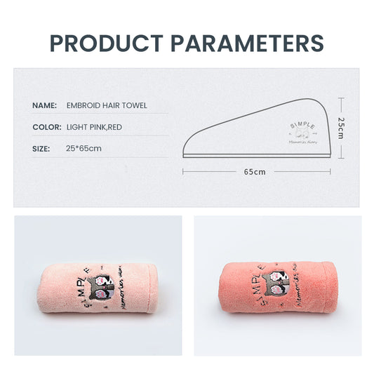 Locaupin Embroidered Design Absorbent Fast Drying Hair Cap Soft Shower Towel Bath Cloth Headband Turban Wrap For Women