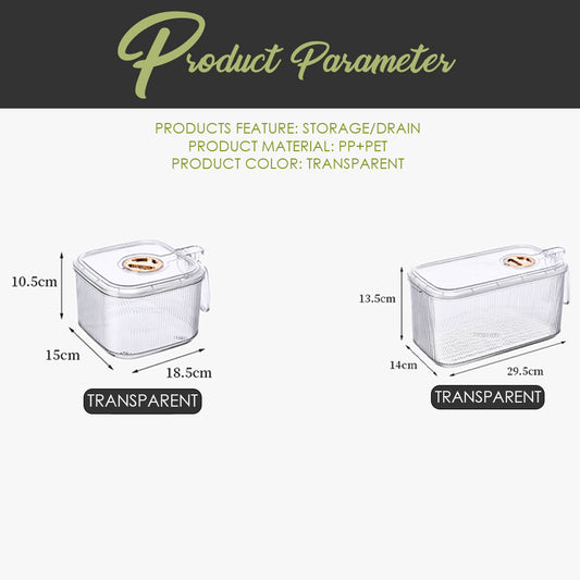 Locaupin Refrigerator Storage Fruit Vegetable Fresh Keeper Meat Container with Handle Easy Open Lid Fridge Organizer Bin Drain Board