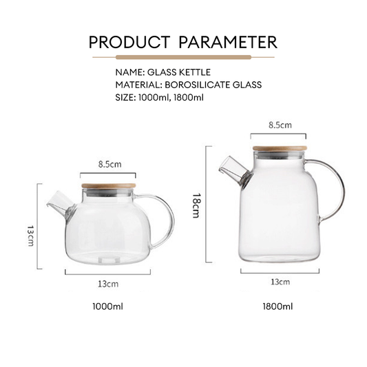 Locaupin Tea Pot Maker with Removable Spout Filter Heat Resistant Borosilicate Glass Bamboo Lid Kettle Hot Cold Beverage