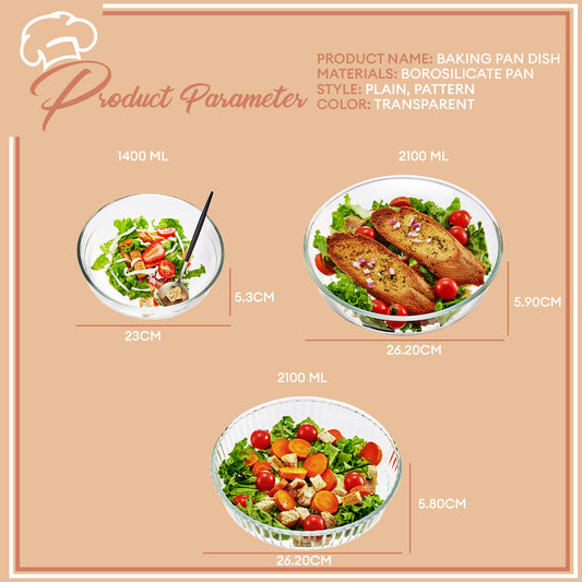 Locaupin Round Pie Plate Heat Resistant Borosilicate Glass Baking Dish Pan Microwave Oven Safe Dessert Cake Salad Tray