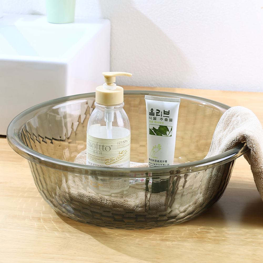 Locaupin Bathroom Plastic Transparent Crystal Textured Design Laundry Basin Wash Multipurpose Kitchen Sink Dish Tub