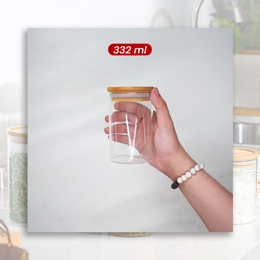 Locaupin Bamboo Lid Candy Jar Glass Canister Party Food Storage Transparent Container Cookies Cereal