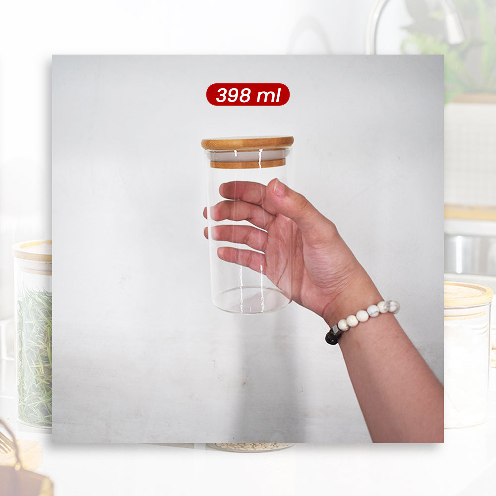 Locaupin Bamboo Lid Candy Jar Glass Canister Party Food Storage Transparent Container Cookies Cereal