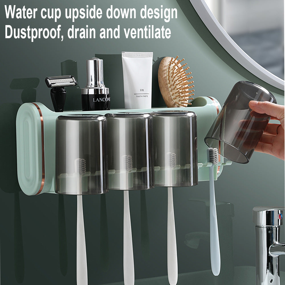 Locaupin Bathroom Organizer Wall Mounted Toothbrush Holder Cup Space Saving Multifunctional Toothpaste Comb Shampoo Storage Shelf