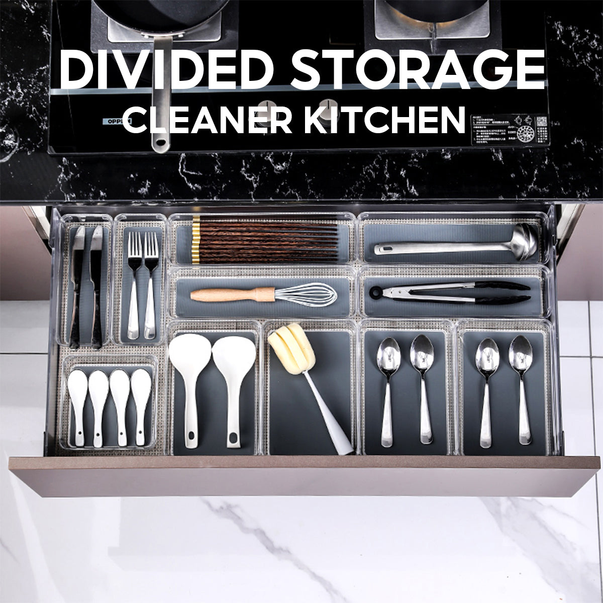 Locaupin Cabinet Desk Drawer Organizer Tray Multipurpose Bin Container Silverware Makeup Gadgets Stationeries Storage Compartment