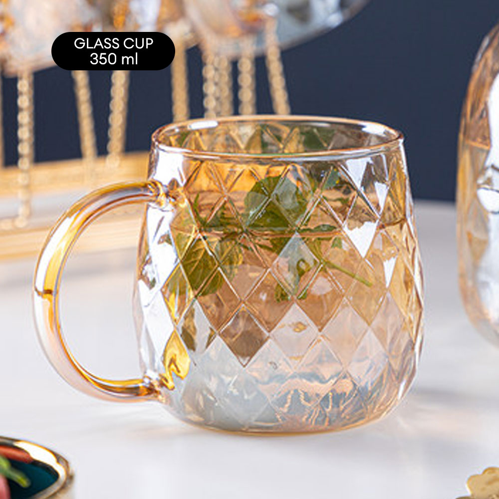 Locaupin Diamond Pattern Borosilicate Glass Pitcher Spout Fresh Fruit Juice Tea Leaf Strainer Lid Hot Cold Drink Coffee Mug