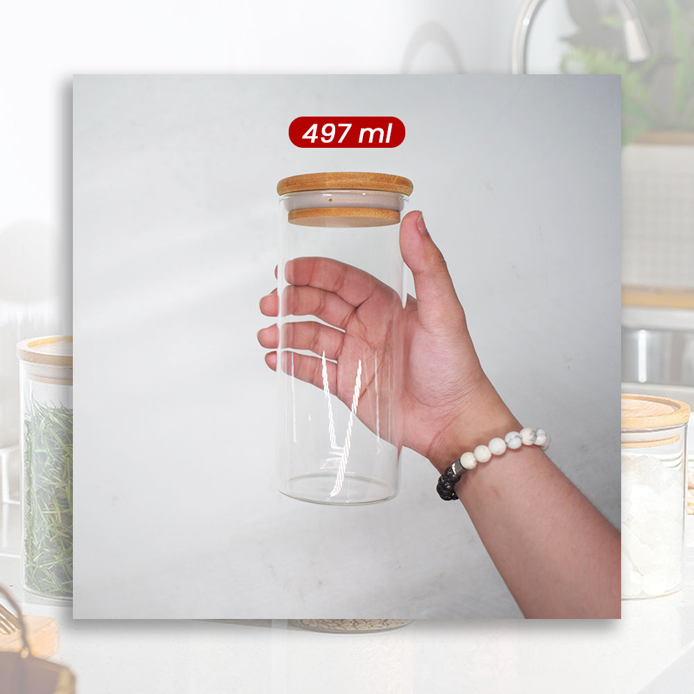 Locaupin Bamboo Lid Candy Jar Glass Canister Party Food Storage Transparent Container Cookies Cereal