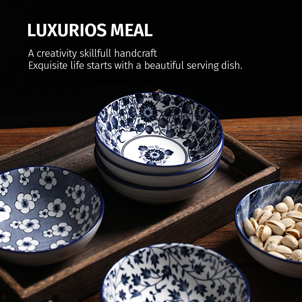 Locaupin Japanese Porcelain Printed Dinner Plate Dessert Appetizer Pasta Salad Bowl Serving Dish in Restaurant Family Party