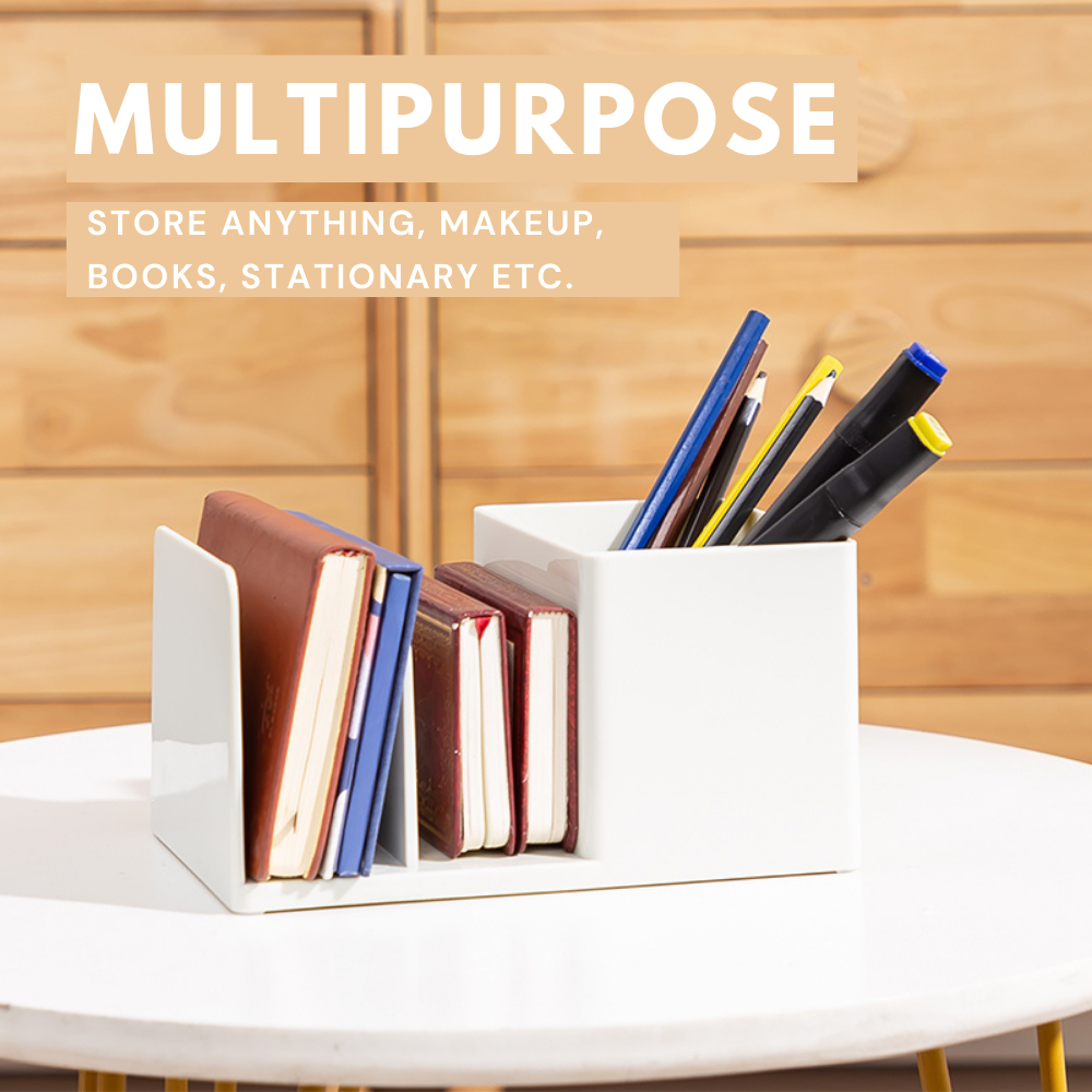 Locaupin White Desktop Organizer Shelf Vanity Accessories Jewelry Drawer Multifunctional Storage Office Pen Book Holder Cosmetic Brushes Box