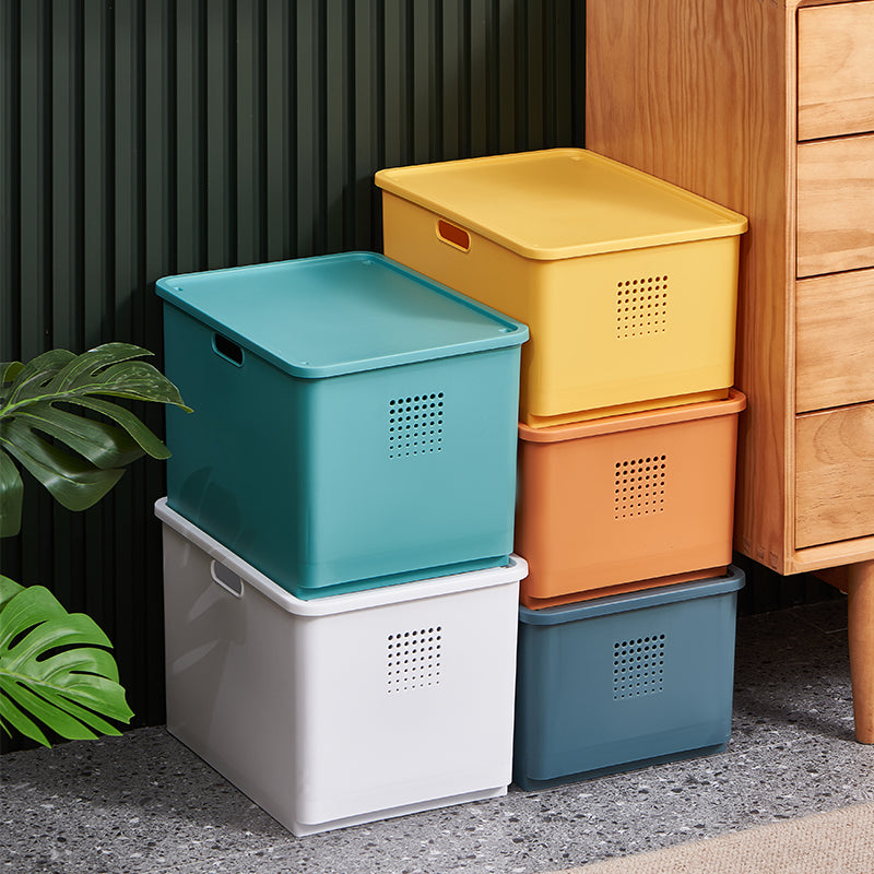Locaupin Multipurpose White Storage Box Organizer Bin Front Wheel Easy Transport Handle Closet Shelf Container with Lid