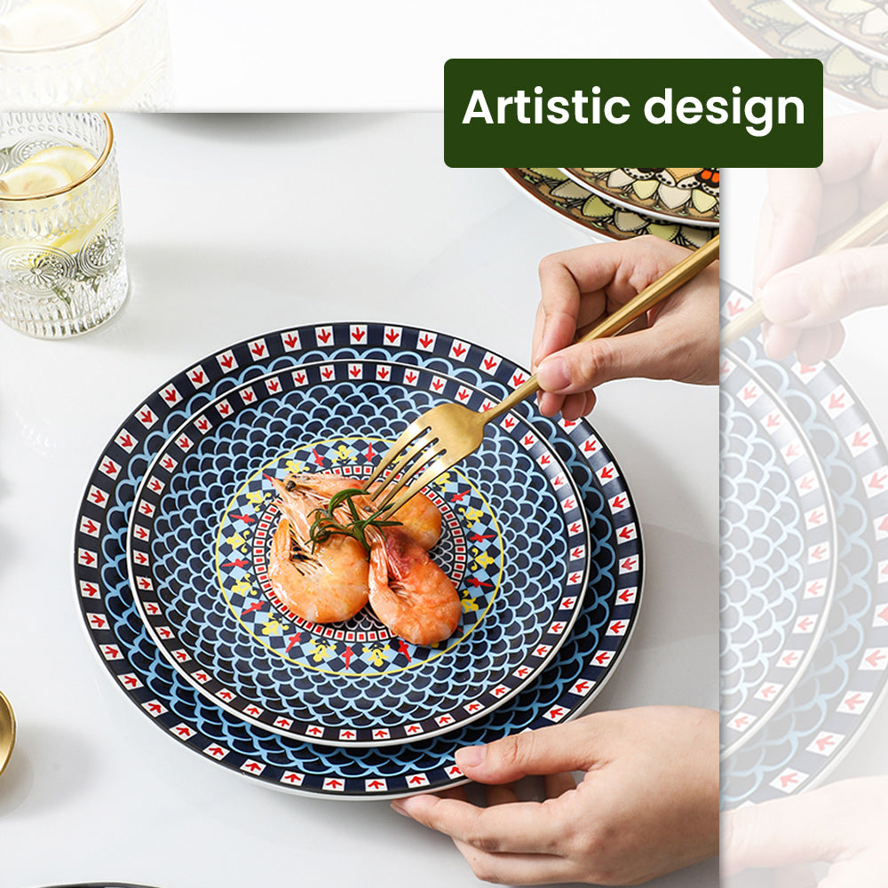 Locaupin Pattern Design Dinnerware Porcelain Dinner Plate Serving Dishes for Salad Pasta Dessert Microwave Oven Safe Pan
