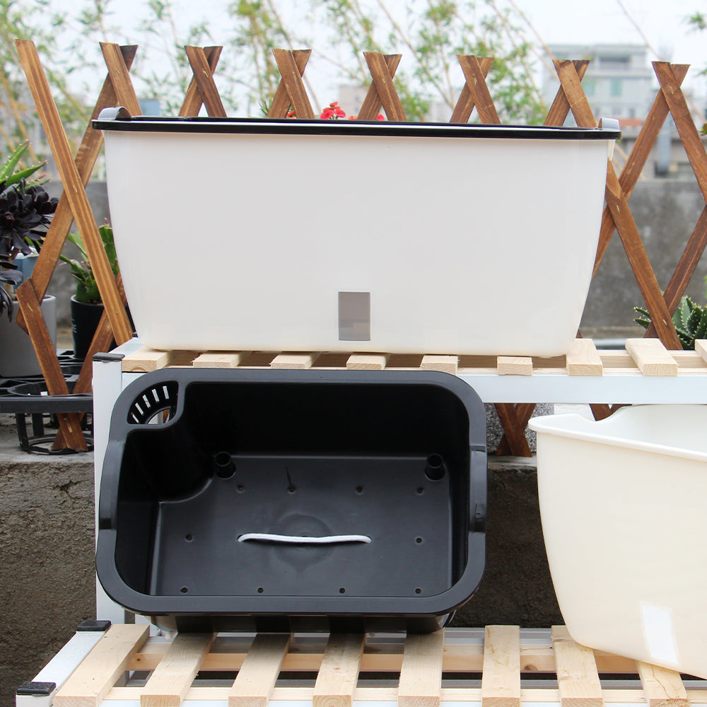 Locaupin Modern Home Garden Indoor Outdoor Rectangular Windowsill Plants Flower Plastic Self Watering Planter Pot with Water Level Indicator