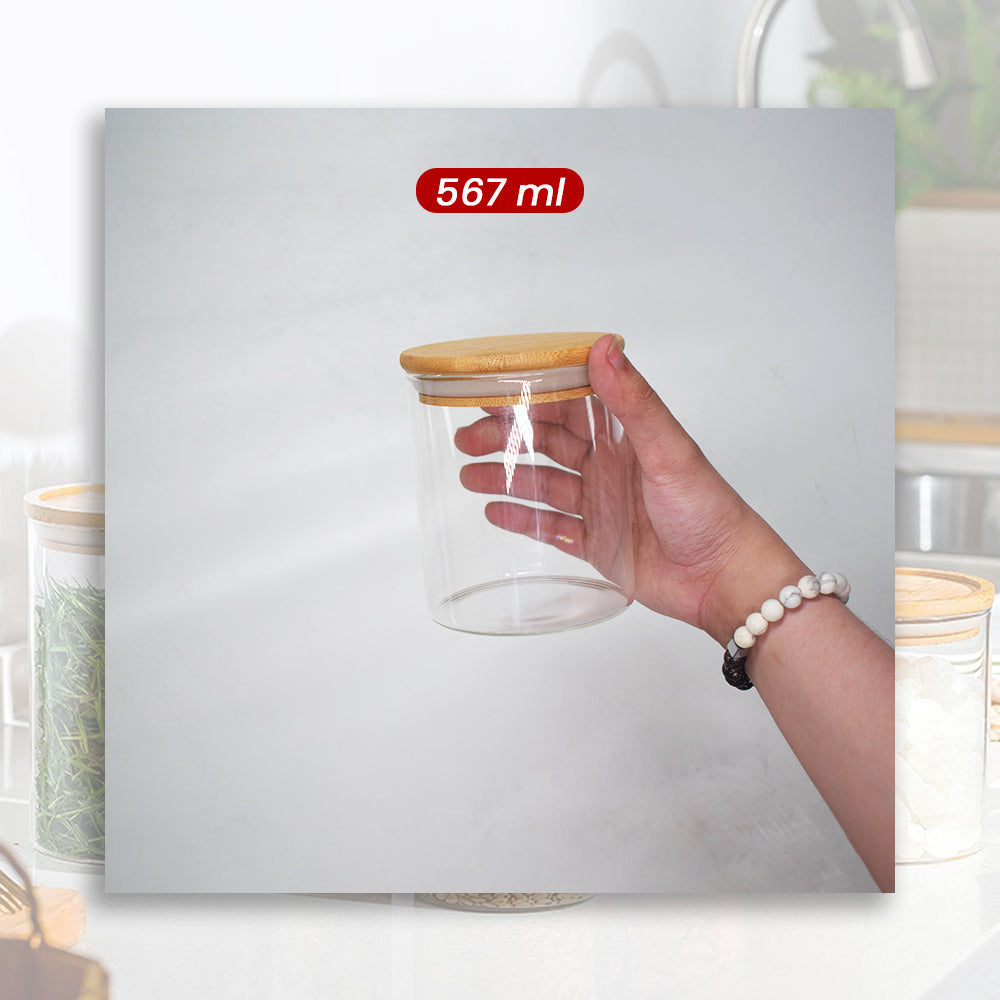 Locaupin Bamboo Lid Candy Jar Glass Canister Party Food Storage Transparent Container Cookies Cereal