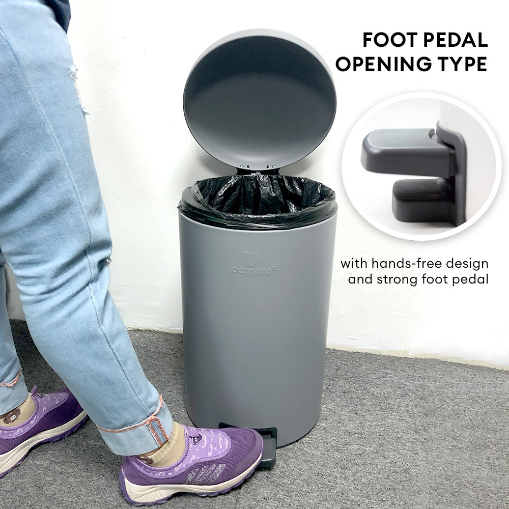 Locaupin Powder Coated Metal Hands Free Foot Pedal Type Trash Can Silent Close Lid Waste Basket Garbage Container Bin with Inner Compost Bucket