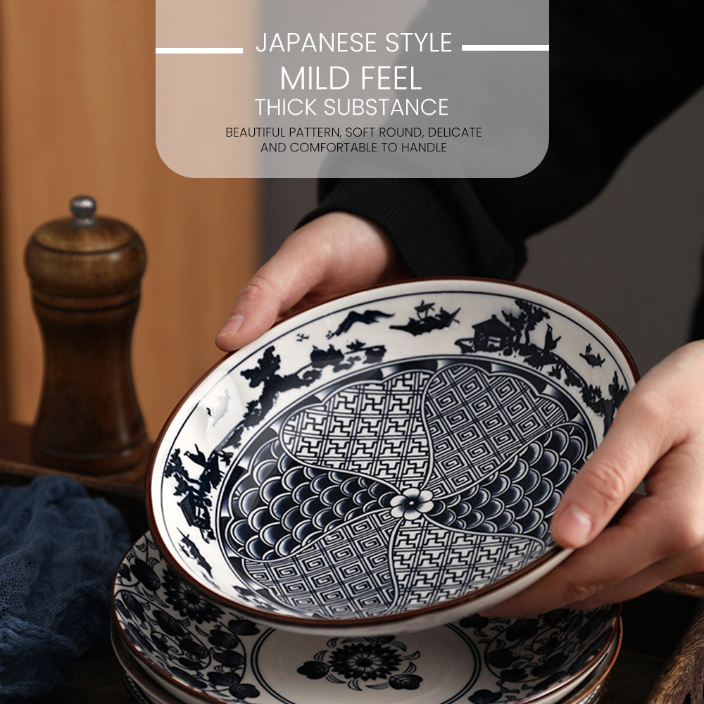 Locaupin Japanese Porcelain Printed Dinner Plate Dessert Appetizer Pasta Salad Bowl Serving Dish in Restaurant Family Party