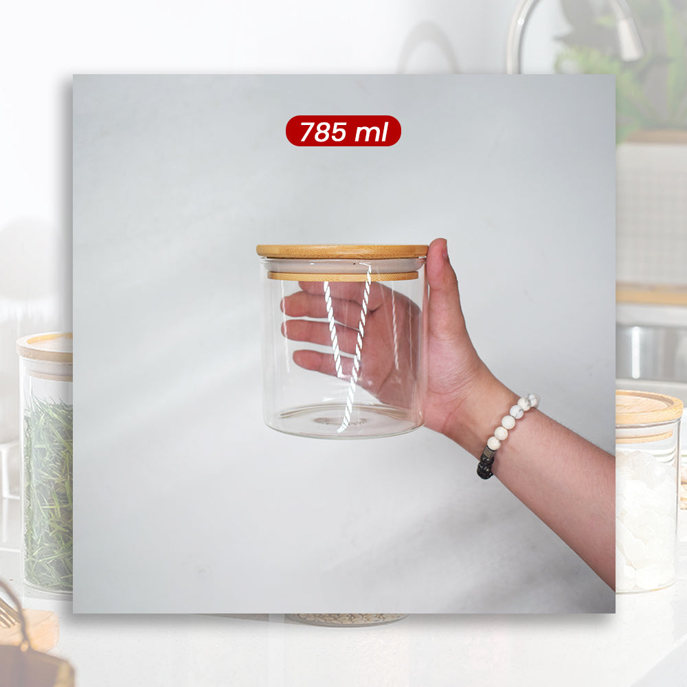 Locaupin Bamboo Lid Candy Jar Glass Canister Party Food Storage Transparent Container Cookies Cereal