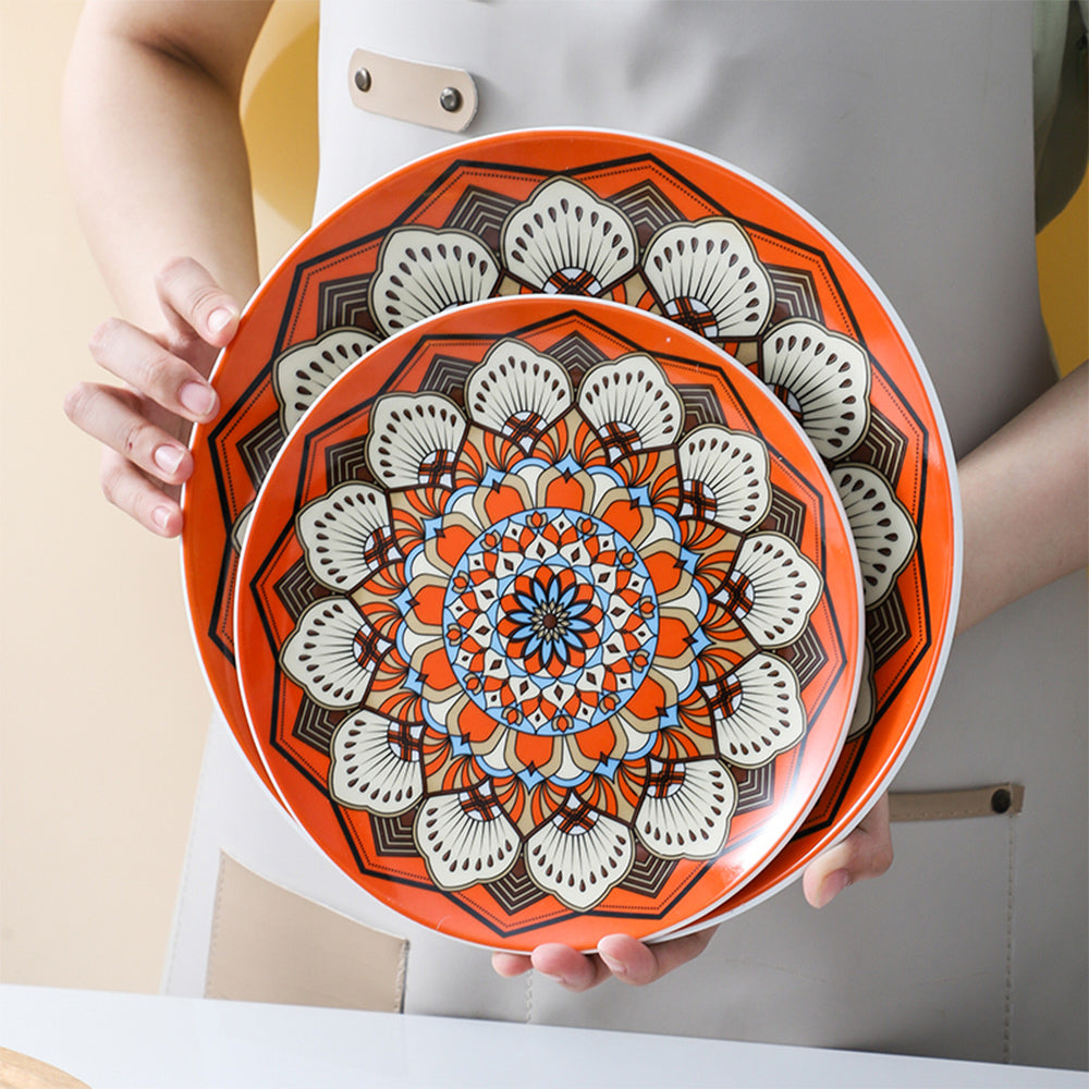 Locaupin Pattern Design Dinnerware Porcelain Dinner Plate Serving Dishes for Salad Pasta Dessert Microwave Oven Safe Pan