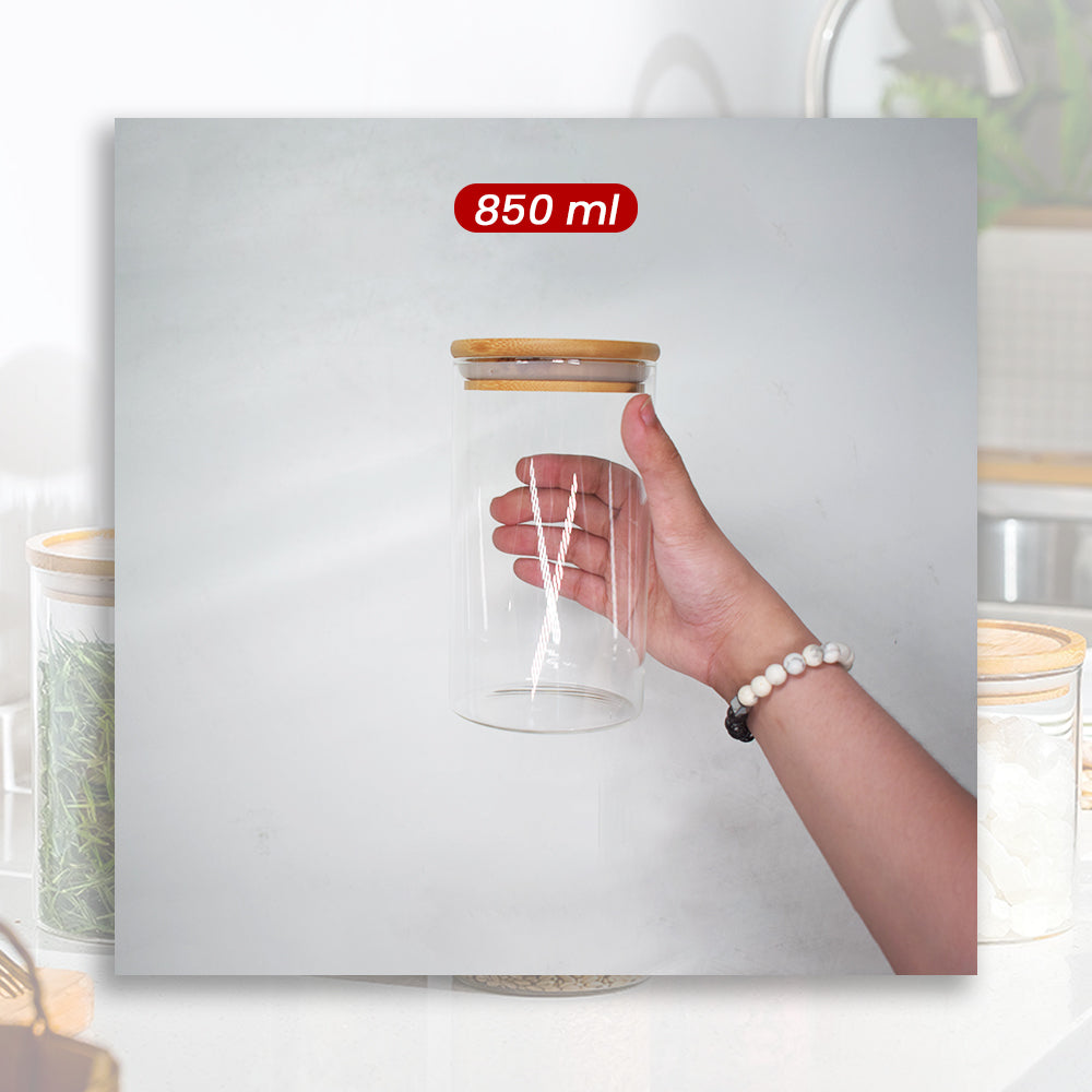 Locaupin Bamboo Lid Candy Jar Glass Canister Party Food Storage Transparent Container Cookies Cereal