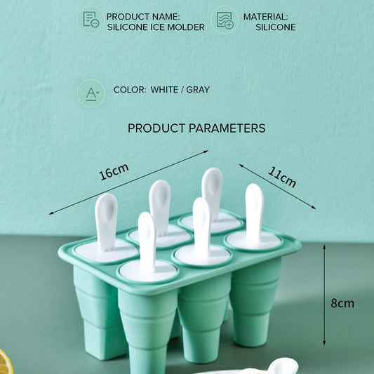 Locaupin 6 Grid Foldable Popsicle Mold Easy Release Food Grade Silicone Tray Homemade DIY Ice Cream Stick Maker for Kids