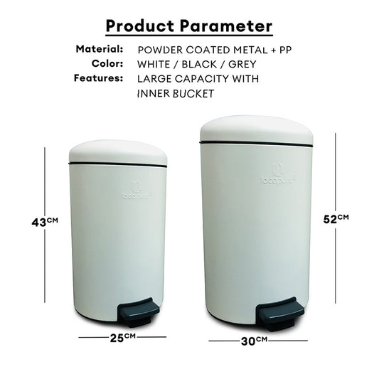 Locaupin Powder Coated Metal Hands Free Foot Pedal Type Trash Can Silent Close Lid Waste Basket Garbage Container Bin with Inner Compost Bucket