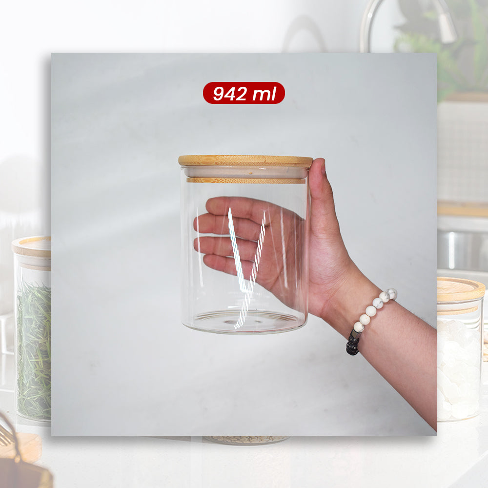 Locaupin Bamboo Lid Candy Jar Glass Canister Party Food Storage Transparent Container Cookies Cereal