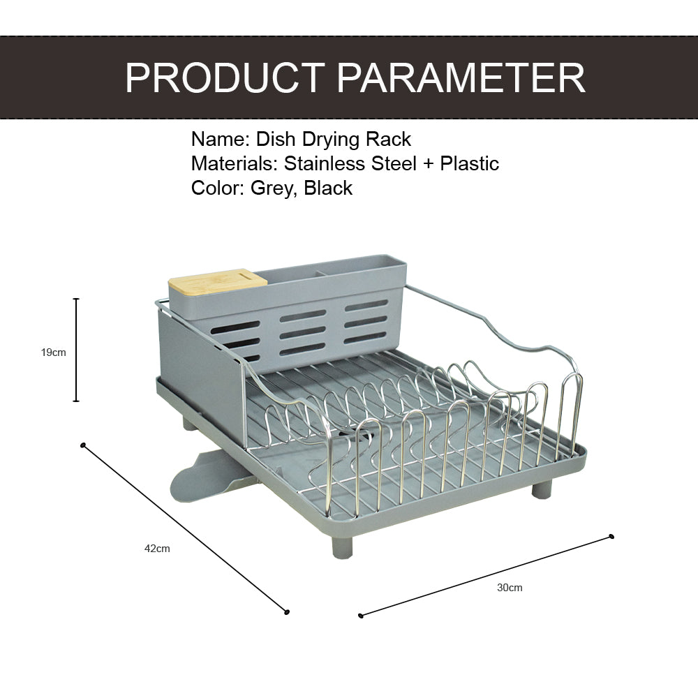 Locaupin Kitchen Sink Counter Dish Rack with Removable Drainer Spout Easy Drying Plates Storage Tray Utensil Holder