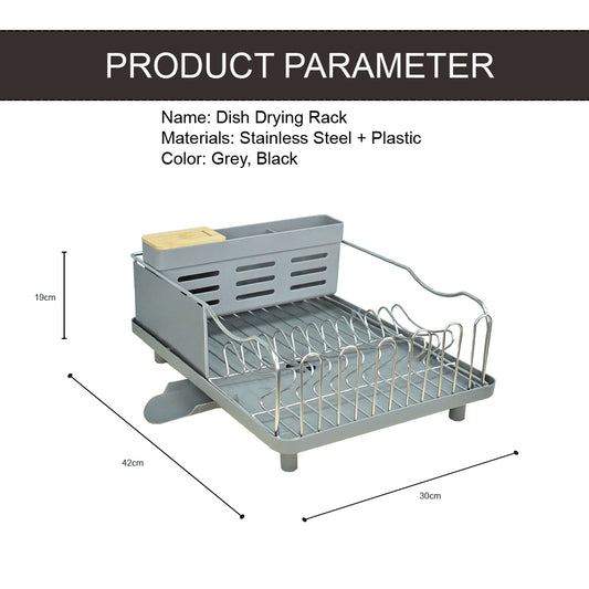 Locaupin Kitchen Sink Counter Dish Rack with Removable Drainer Spout Easy Drying Plates Storage Tray Utensil Holder