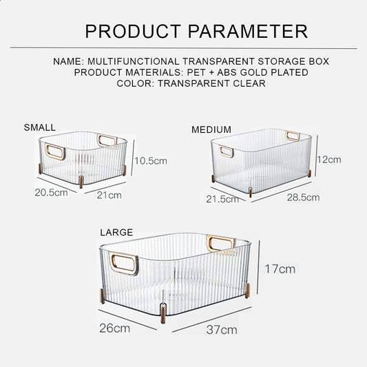 Locaupin Clear Gold Plated Handle Container Kitchen Countertop Pantry Shelf Storage Multipurpose Desktop Stackable Organizer