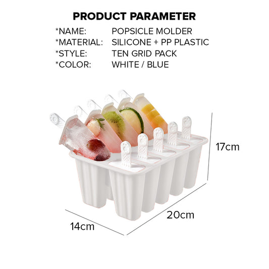 Locaupin 10 Grid Popsicle Mold Homemade DIY Ice Cream Stick Maker for Kids Reusable Easy Release Food Grade Silicone Tray