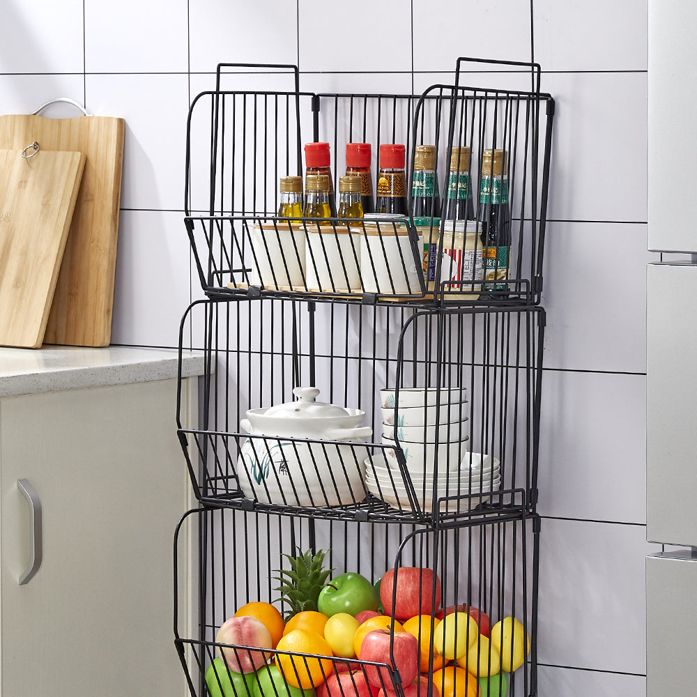 Locaupin Kitchen Basket Fruit and Vegetable Storage Organizer with Wheels Easy to Move and Rotate Wrought Iron