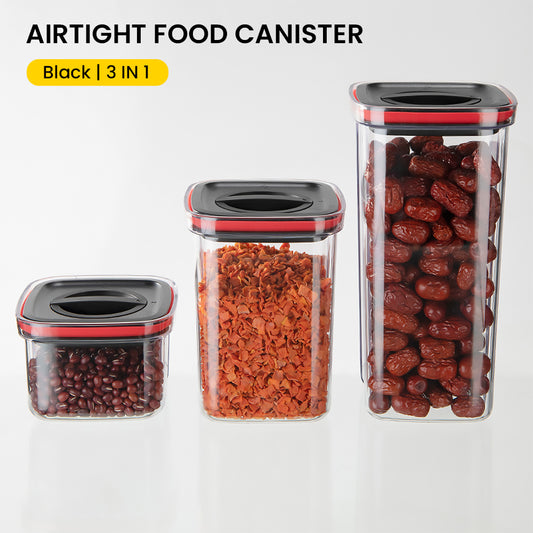 Locaupin Airtight Food Container with Easy Open and Lock Lid Dry Food Canister Cereal Candy Pasta Stackable Kitchen Pantry Transparent Organizer Storage (PET Plastic)