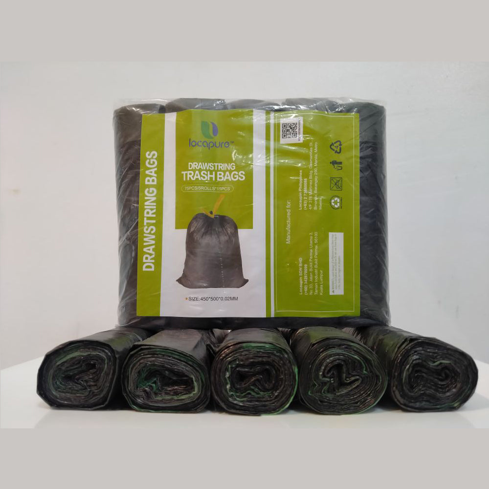 Locaupin Household Plastic Drawstring Trash Bag with Holder Recycling Wastebasket Garbage Can Liners