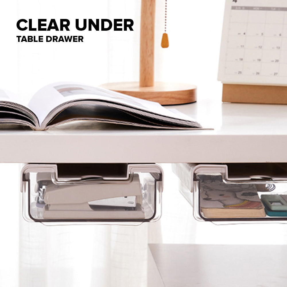Locaupin Transparent Under Desk Shelf Drawer Home Office Supplies Storage Vanity Table Multifunctional Hidden Organizer