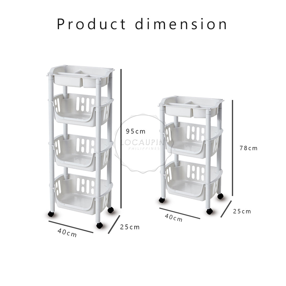 Locaupin Kitchen Rolling Utility Cart Trolley Multifunctional Fruits Vegetable Basket Shelf Organizer Easy Assembly for Bathroom, Kitchen, Office