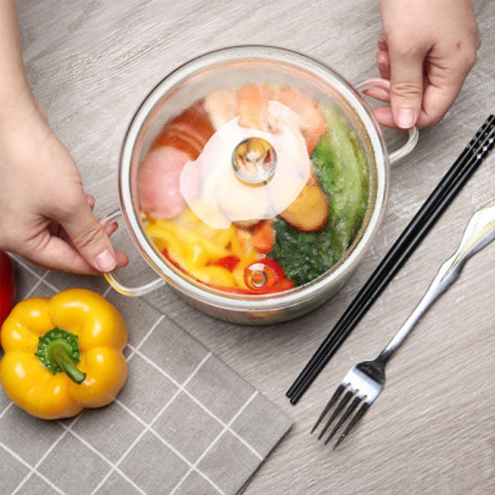 Locaupin Borosilicate Glass Microwavable Oven Safe Noodle Cooking Pot Heat Resistant Serving Soup Bowls With Lid and Handle