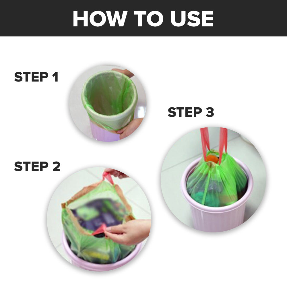 Locaupin Household Plastic Drawstring Trash Bag with Holder Recycling Wastebasket Garbage Can Liners