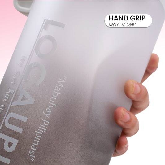 Locaupin Large Gradient Sports Drinking Motivational Water Bottle Jug Wide Mouth with Handle & Straw For Travel Gym Fitness Camping Hiking