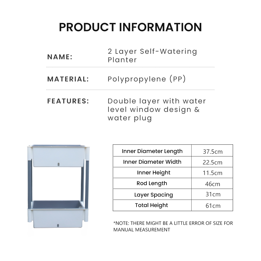 Locaupin 2 Layer Rectangular Self Watering Planter Shelf with Wheels and Water Level Indicator For Indoor Outdoor Home Gardening Flower Plants