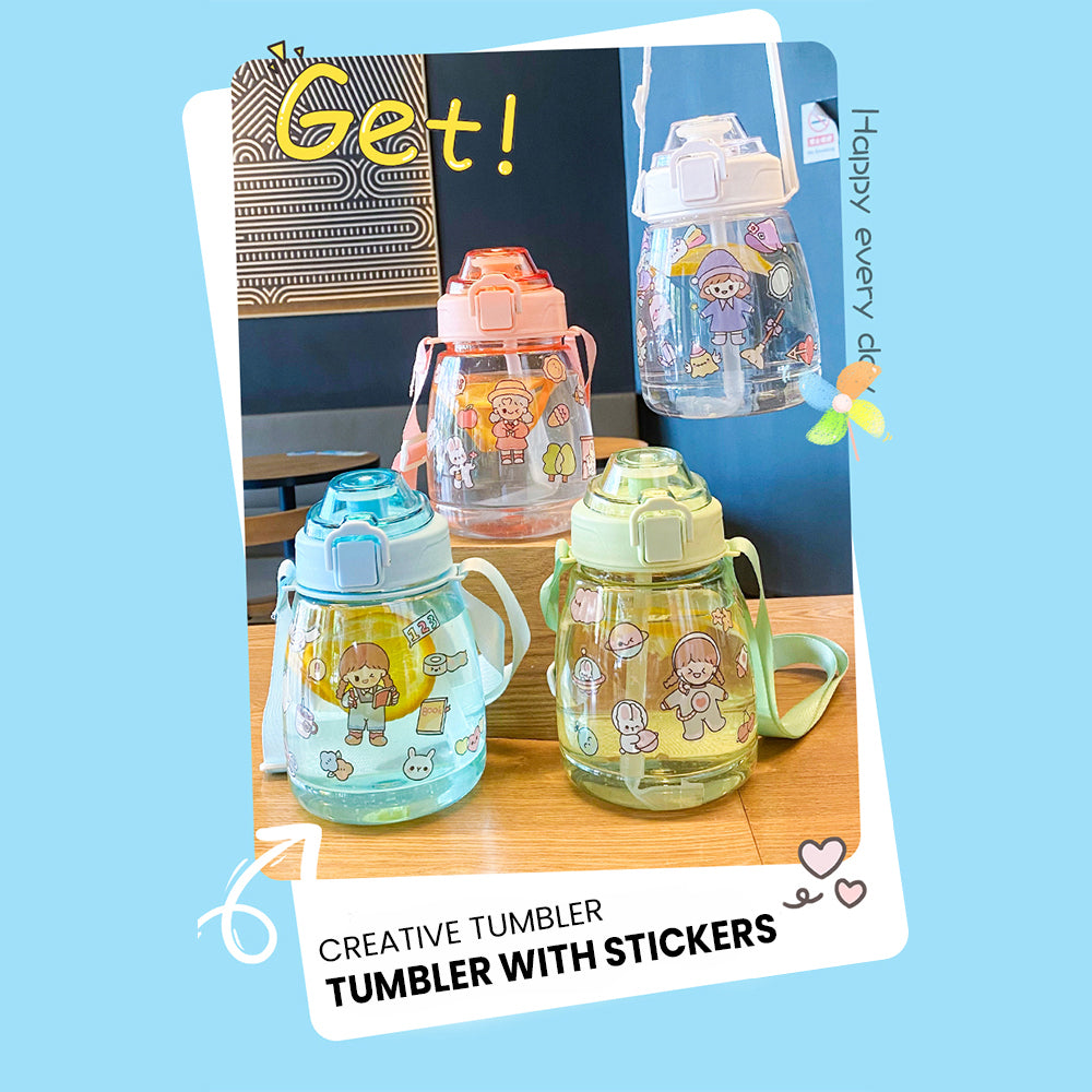 Locaupin Toddler Drinking Straw Water Bottle Adjustable Strap Tumbler Sippy Cup For Kids Customize with Sticker