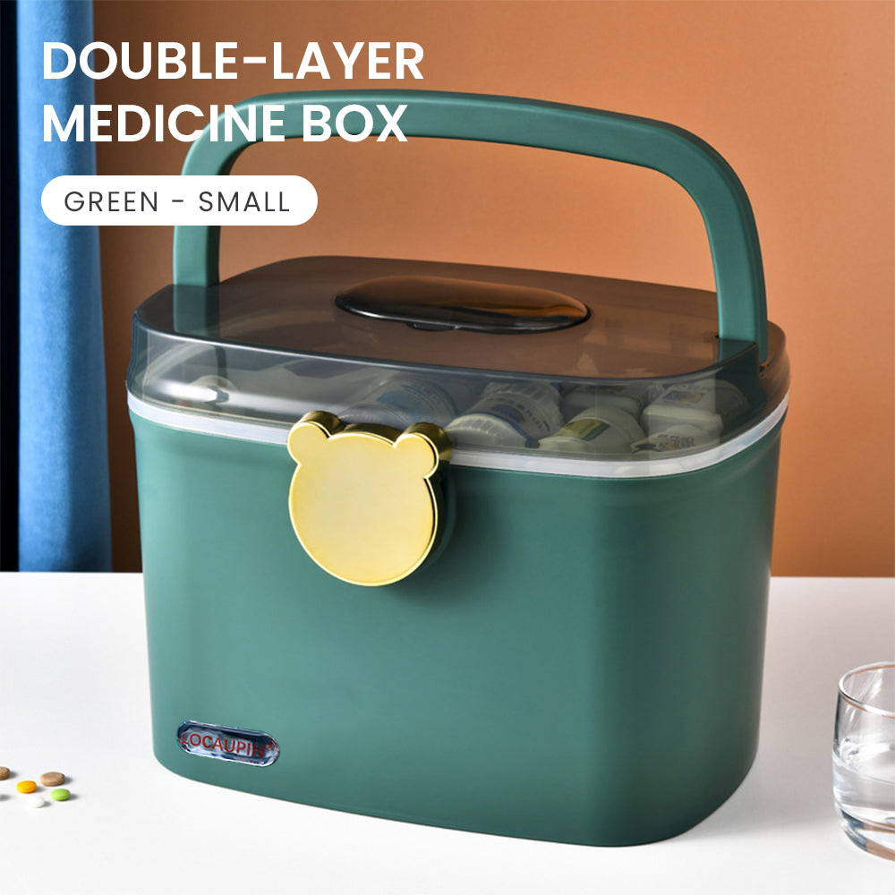 Locaupin Double Layer Medicine Box Storage with Transparent Lid Cover and Small Pill Compartment Case Portable Organizer with Handle