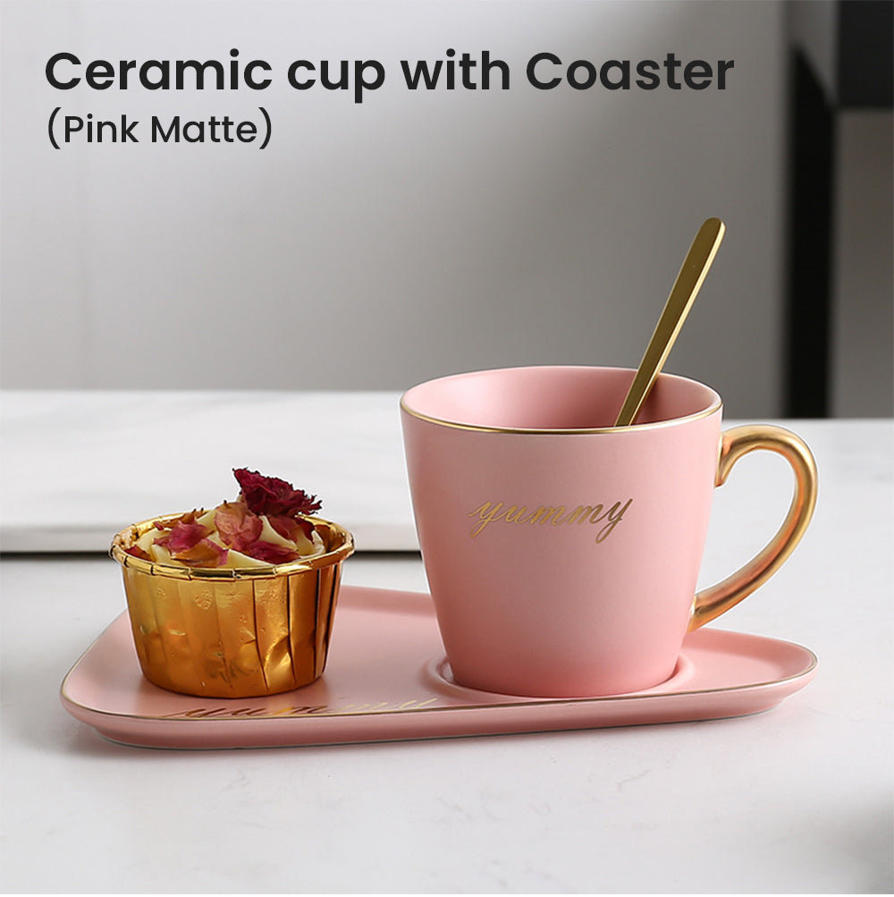 Locaupin European Luxurious Office Drinking Tea Ceramic Mug Coffee Cup with Saucer Plate and Spoon Set