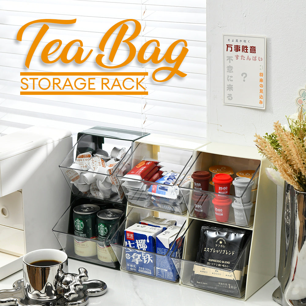 Locaupin 2 Tier Tea Bag Container Condiment Storage Pantry Cabinet Coffee Bar Organizer Removable Drawers Bin Holder