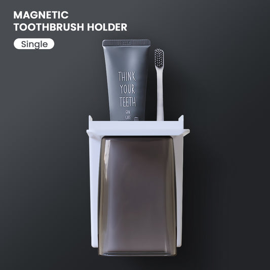 Locaupin Wall Mounted Toothbrush Holder With Drainer And Upside Down Magnetic Transparent Cups Bathroom Shelf Organizer Rack