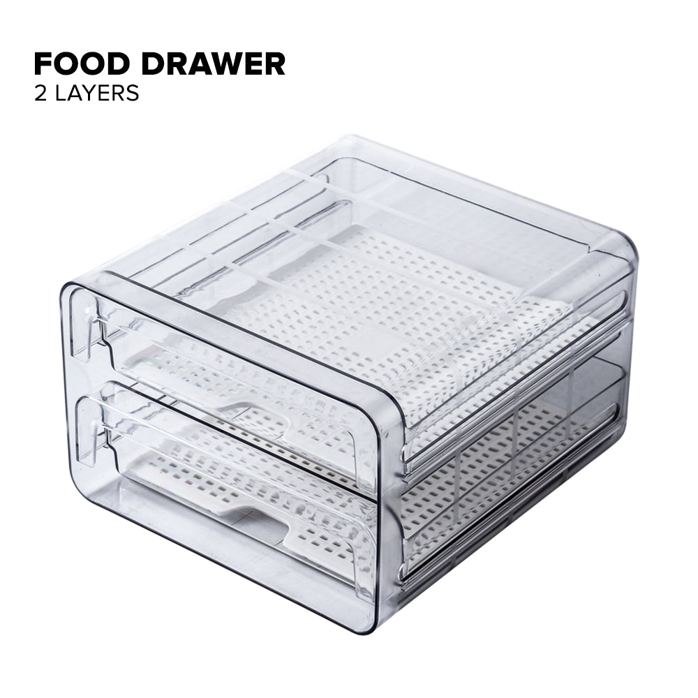Locaupin Food Storage Double Layer Stackable Drawer Type Container Removable Drain Tray Refrigerator Fruit Vegetable Fridge Organizer Fresh Keeper Bin