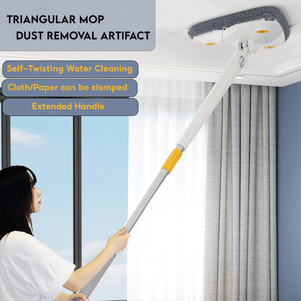 Locaupin 360? Rotatable Triangle Floor Mop Ceiling Dust Cleaning Wipe Wet Dry Wall Tiles Glass Automatic Water Squeezing