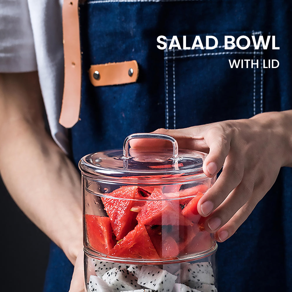 Locaupin Heat Resistant Borosilicate Glass Fruit Vegetable Dessert Serving Salad Bowl Multipurpose Stackable Food Storage Microwavable Oven Safe