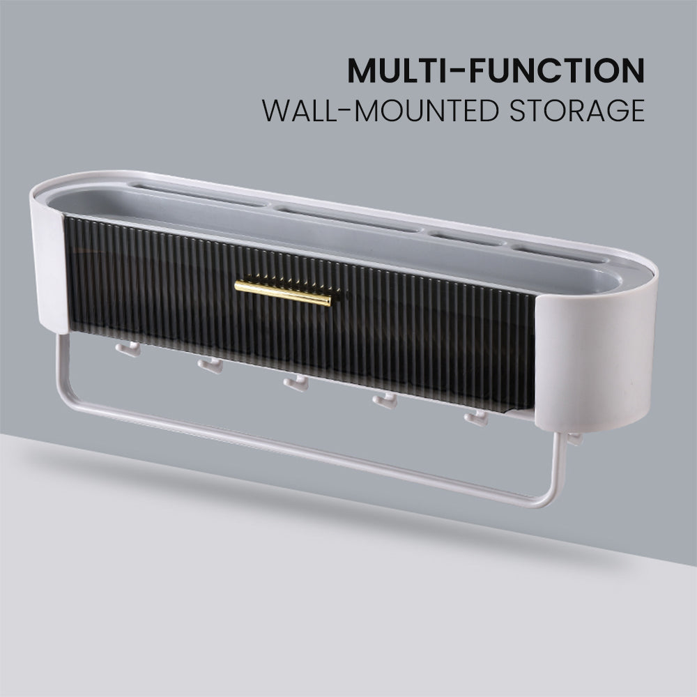 Locaupin Multi-functional Wall Mounted Storage Organizer Shelf Rack with Pull Out Drawer For Bathroom Kitchen