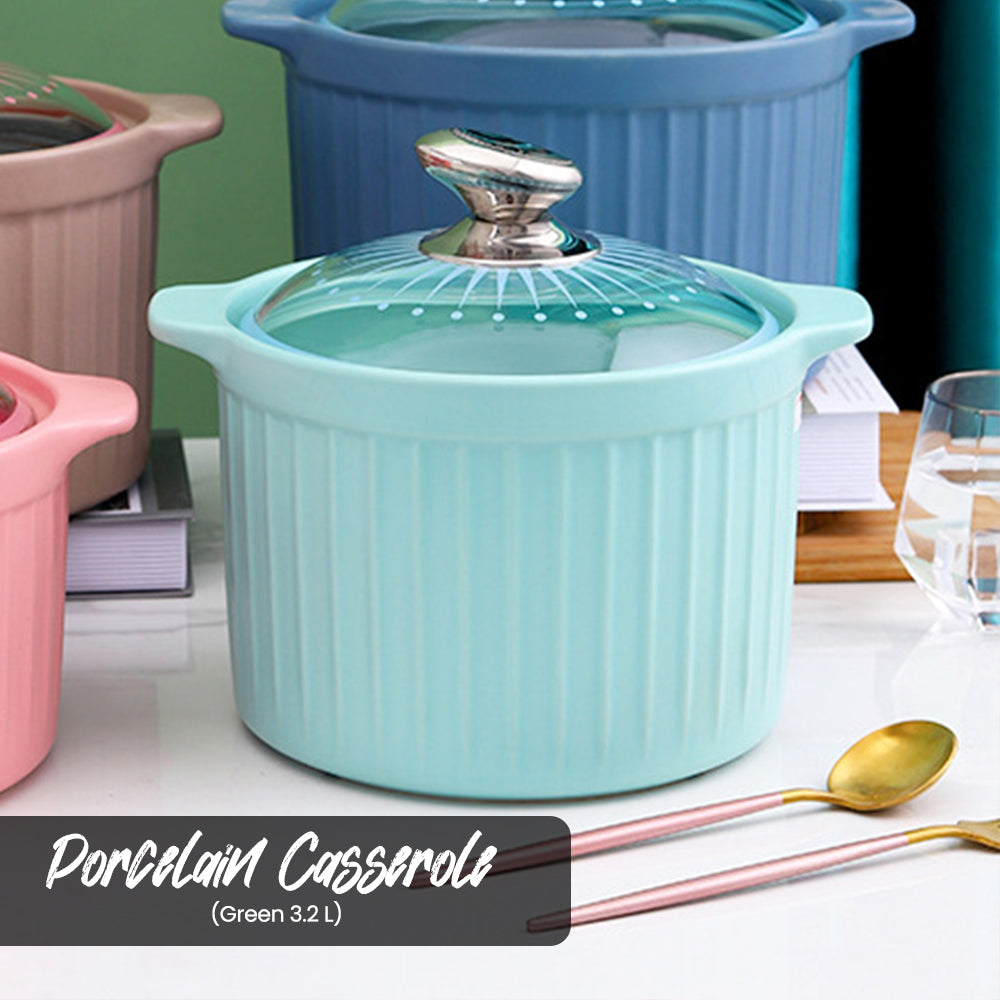 Locaupin Kitchen Porcelain Cooking Pot Serving Soup Bowl Food Heating Casserole Dinnerware Dish Pan with Lid and Handle
